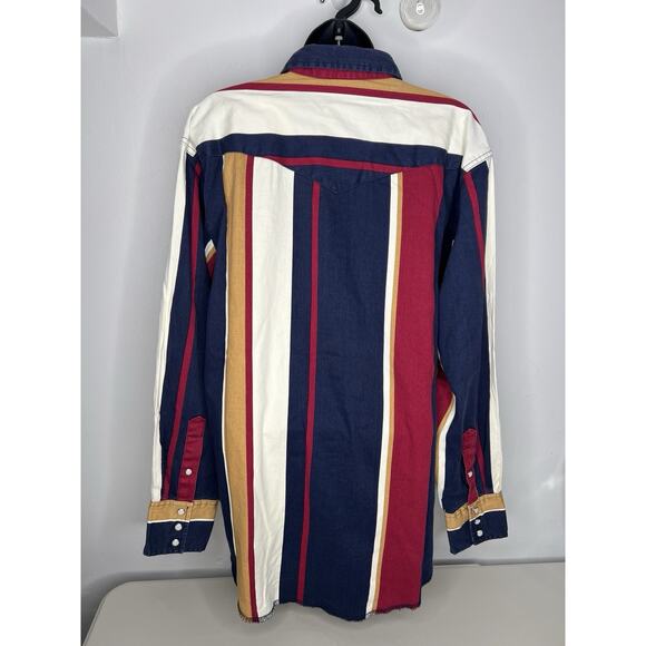 Vintage Wrangler Brushpopper Western Multicolor Pearl Snap Stripe Size Large - Picture 5 of 9